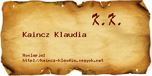 Kaincz Klaudia névjegykártya